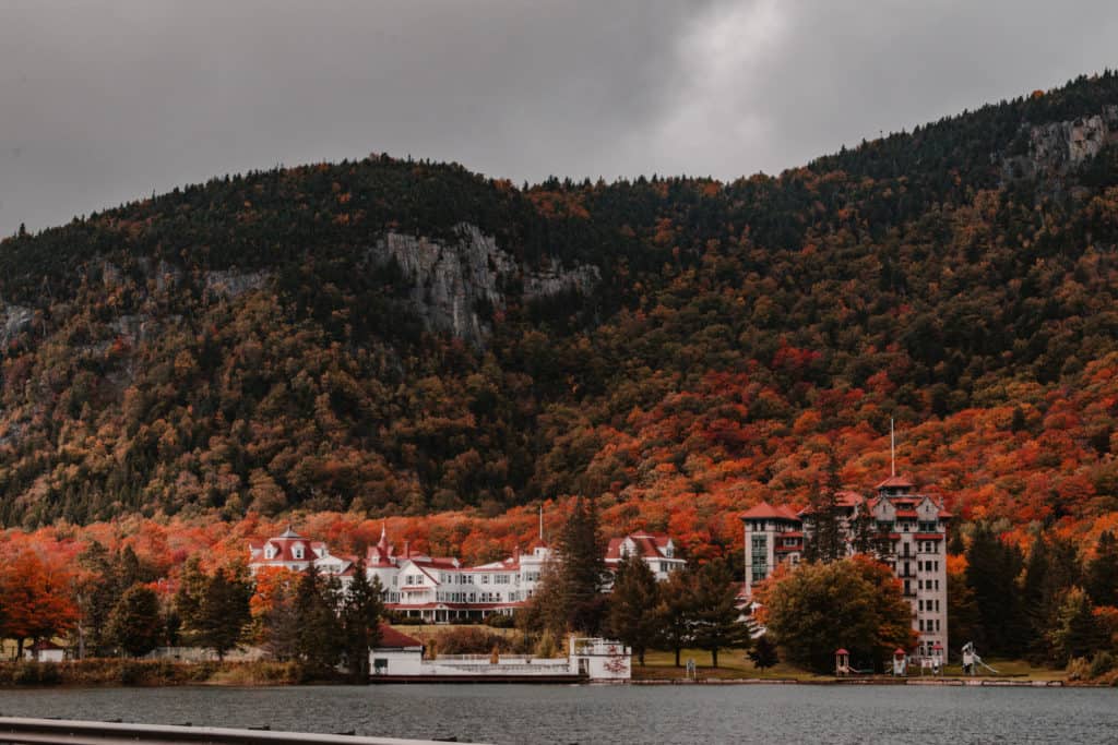 Vibrant red and orange fall foliage around Dixville Notch, New Hampshire